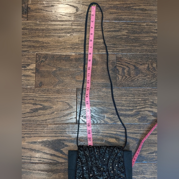 Vintage Evening Bag Mini Crossbody Sequin Black Satin - Picture 10 of 10